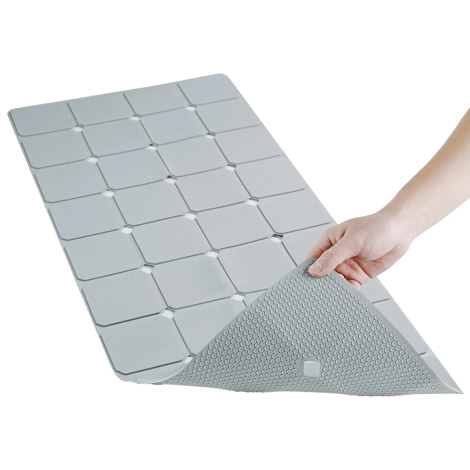Bathtub Mat Non-Slip Silicone Soft Odorless 40" x 16" (Rectangular), Grey