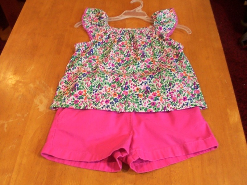 Crewcuts Pom Pom Trimmed Crinkle Knit Floral‎ Top & Drawstring Shorts-Sz. 10