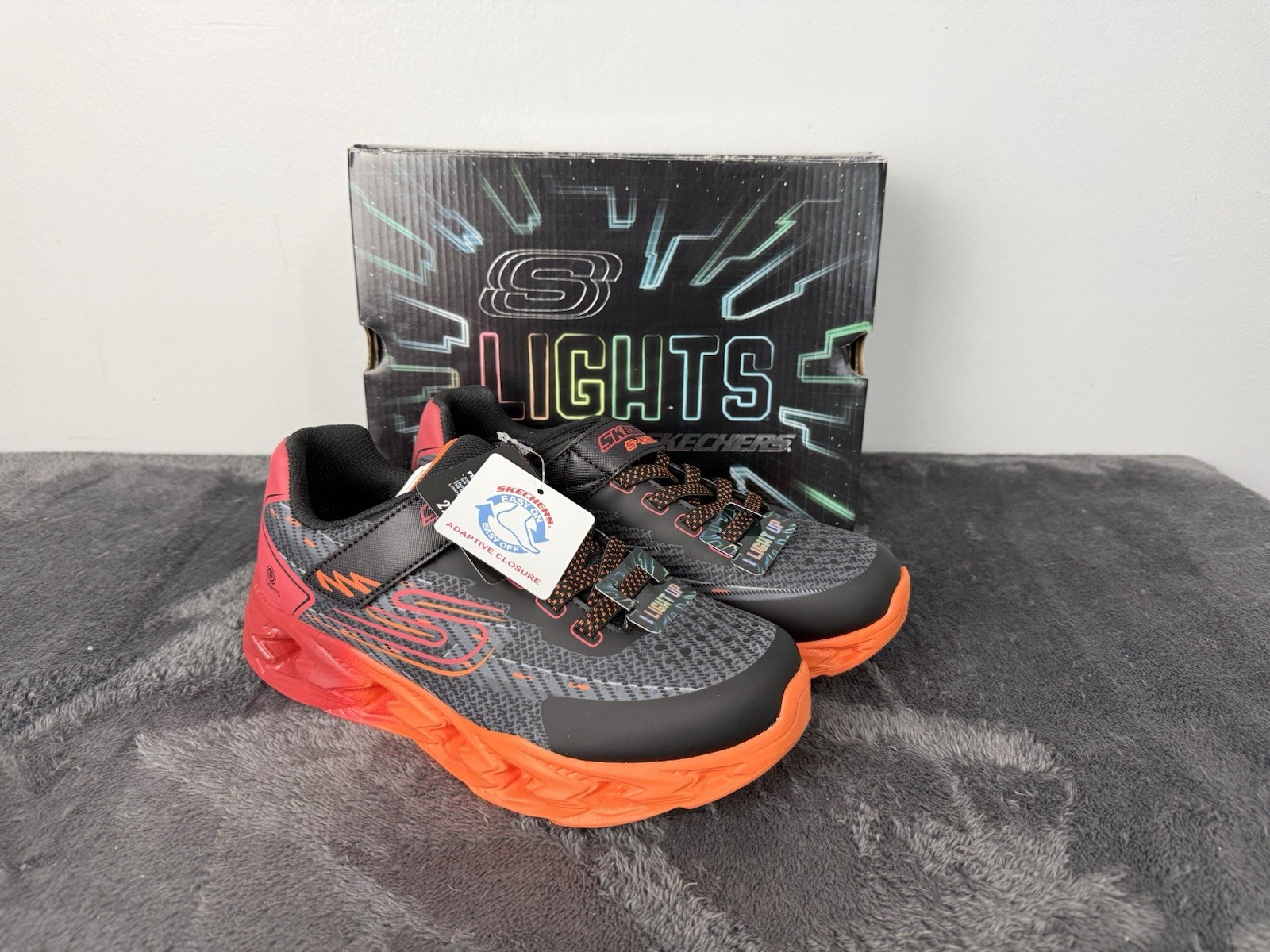 Skechers Shoes Kids Big Boys Size 5 Lights New Black Red Ath