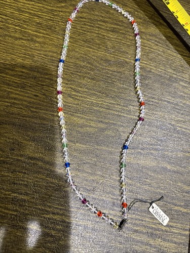 Art Deco Rainbow Iris Arc Crystal Beaded Necklace 28” Multicolor Sterling Clasp