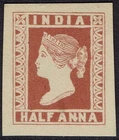 INDIA 1854 QV LITHOGRAPHED ½A REPRINT IMPERF WITH 'M' ON BACK