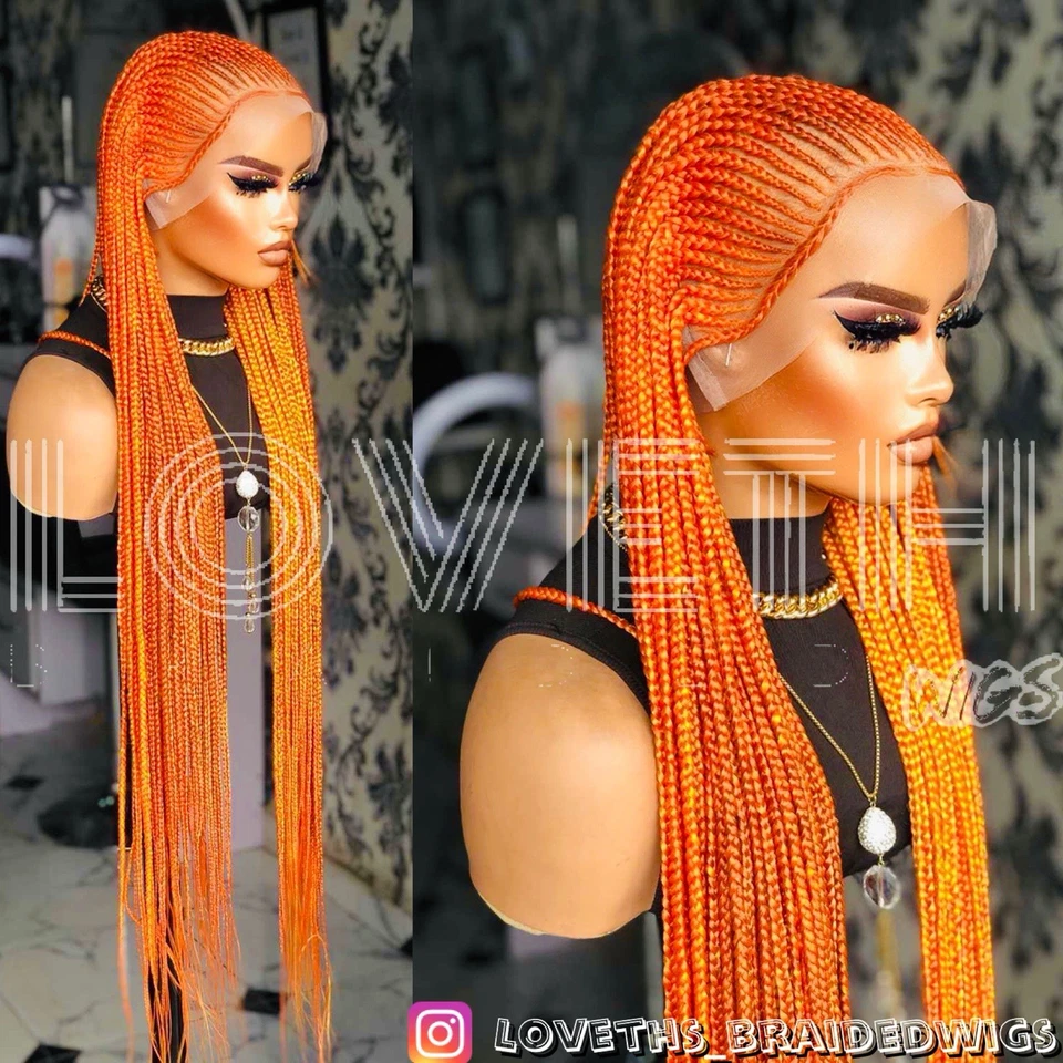 次日发货(2 天发货)Cornrow 全蕾丝编织假发,黑色无结编织 — 第 3/4 张图片