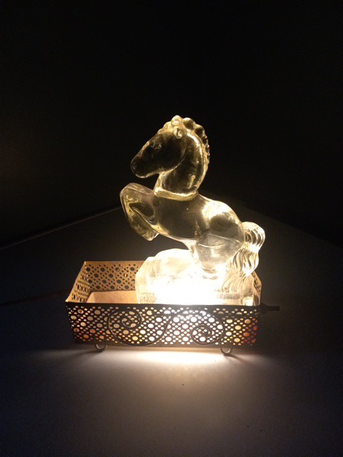 LE Smith Clear Glass Rearing Horse Lamp or Bookend 1940s