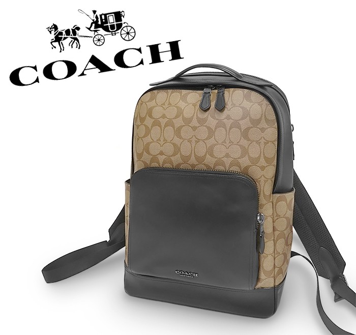 COACH Graham Backpack in Black Signature Leather Excellent Condition