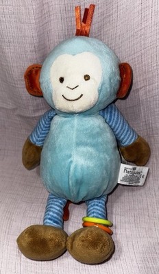 Nat & Jules Pastel Light Blue Monkey Plush Sensory Baby Toy Crinkle Ears 12 Inch