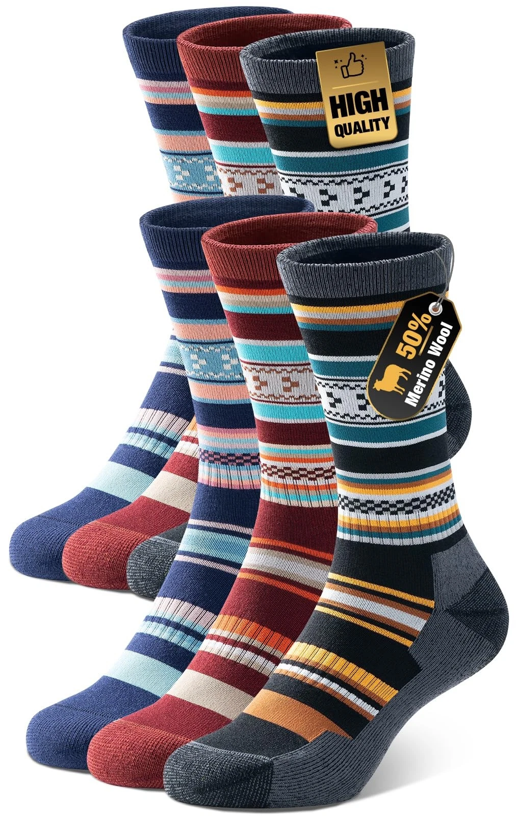 Merino Wool Socks for Women & Men, 3 Pairs Winter Thermal Moisture Wicking Bo...