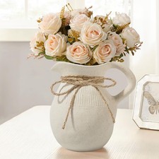 Farmhouse Ceric Vase with Handle, Rustic Ceric Pitcher Vases for Home