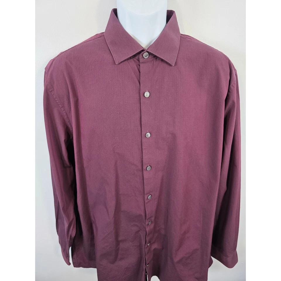 Camisa de vestir Kenneth Cole Reaction para hombre calce ajustado manga larga 17,5 borgoña/B116 Foto 3 de 4