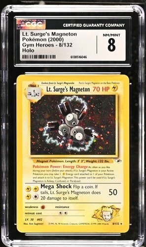 CGC 8 NM/Mint: Lt. Surge's Magneton 8/132 Gym Heroes Holo Rare 2000 English
