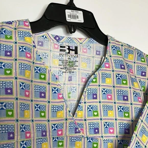 NWT Beverly Hills Uniforms Scrubs 4X PLUS SIZE - Blue Squares - Image 3 of 4