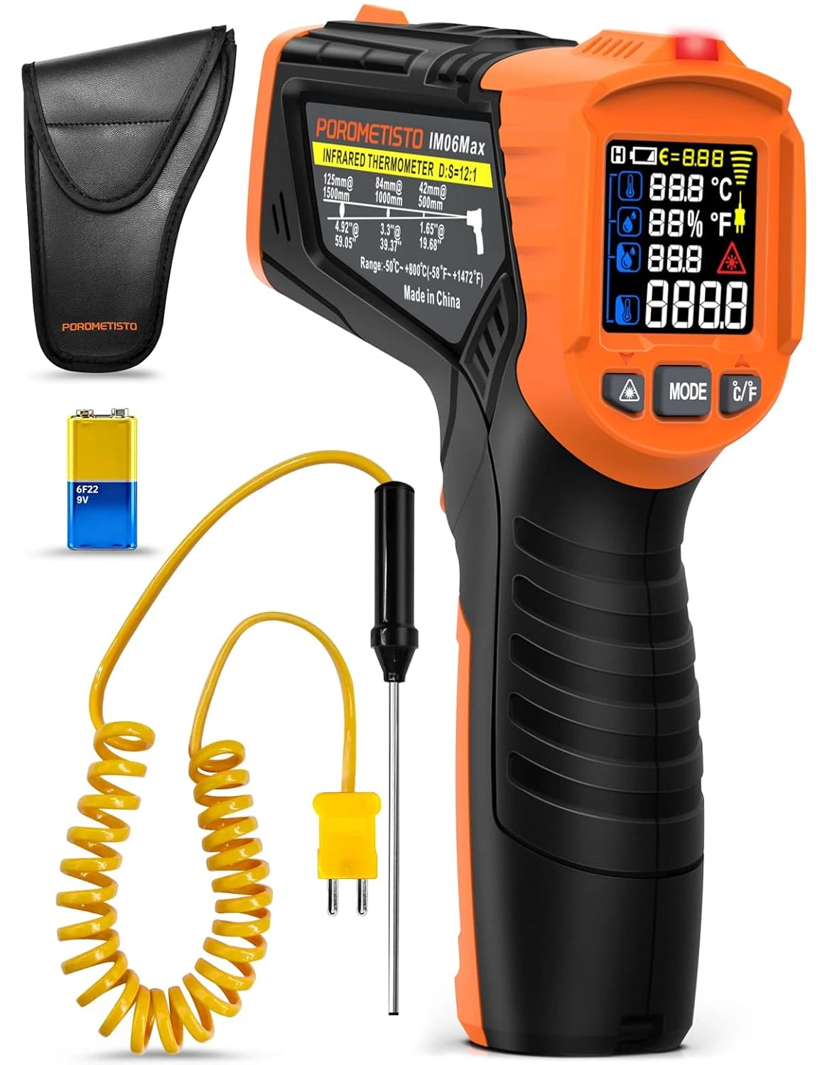4 in 1 Temperature Gun 4 Types of Alarm Setting,-58-1472°F Measure Infrared/Amb
