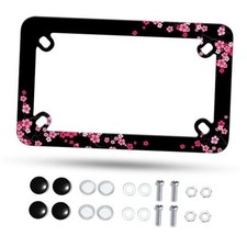 Pink Cherry Blossoms Motorcycle License Plate Frame Stainless Steel | Includes