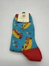 Socksmith Graphic Cotton Crew Socks Hot Dog W Onesize 9-11 Blue Red