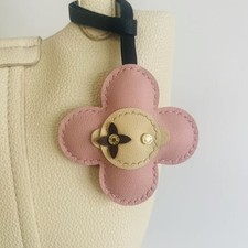 Luxury Pink Flower Leather Handbag Charm Keychain Handmade Bag Accessory Gift