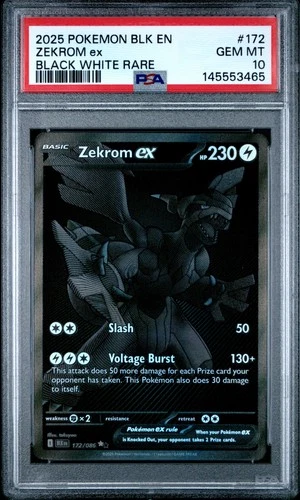 2025 Pokemon Black Bolt Zekrom Ex #172 GEM MT PSA 10 Black White Rare