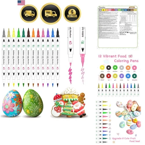 Edible Markers for Cookie Decorating,12Pcs Food Coloring Pens Double Side Foo...