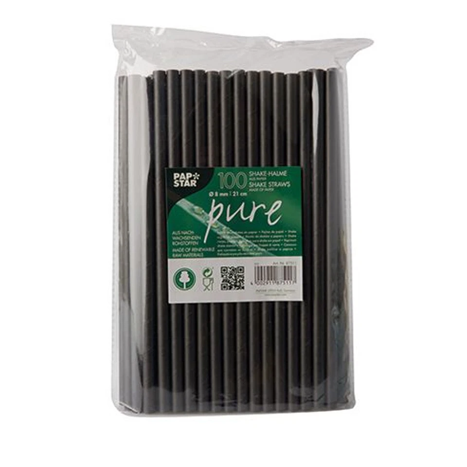 Papstar Paille En Papier Pure 8 Mm 21 Cm Flexible Noir 100 Pièces - Photo 1/1