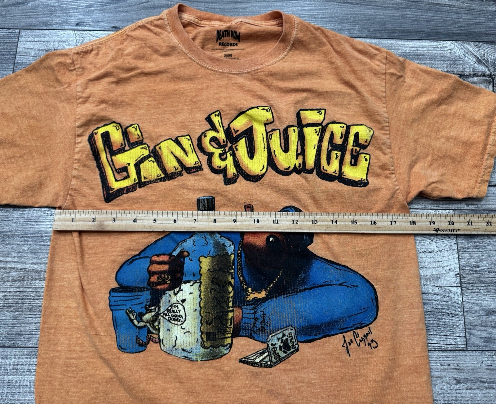 FILA T shirt uomo Death Row Records Gin & Juice grafica arancione lavato taglia S M 2022