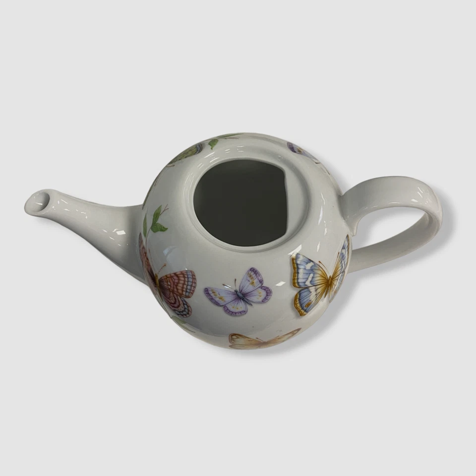 $43 Neiman Marcus White Multicolored Porcelain Butterfly Patterned Teapot - Image 4 of 4