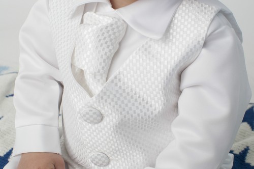 Baby Boys 4 Piece Christening Outfit / Christening Suit White Check - Picture 2 of 4
