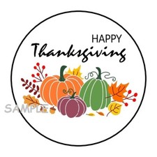 30 HAPPY THANKSGIVING ENVELOPE SEALS LABELS STICKERS 1.5" ROUND PUMPKINS GIFTS