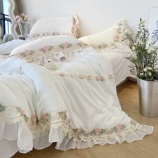 Bedding Set 4 Pcs 3D Flower Milk Velvet Double-layers Lace Duvet Cover Bed cover