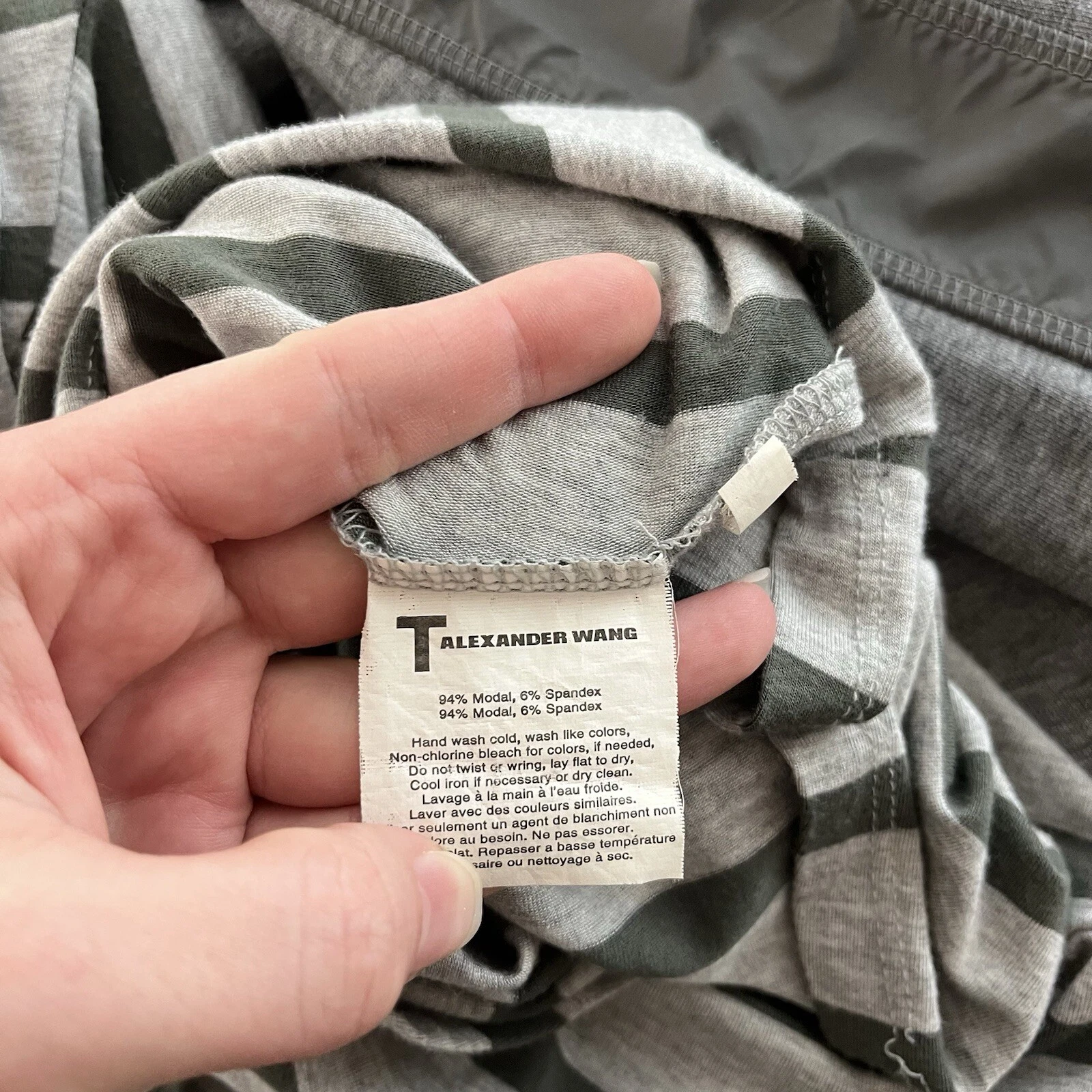 Abito T By Alexander Wang T Shirt S Grigio Verde Righe Asimmetrico Increspato Donna