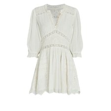 Love Shack Fancy Leno Mini Dress Long Sleeve V Neck Womens White Size 2
