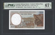 Central African States 500 Francs 1999 P301Ff Uncirculated Graded 67