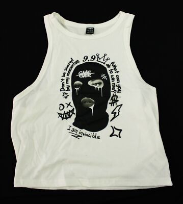 Shein Women's Slayr Mysterious Mask Print Slim Fit Tank Top JG3 White Large