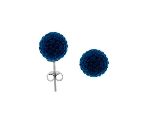 Stud Earrings. Sterling Silver Pave Blue Crystal Ball Earrings - 10mm - Picture 1 of 2
