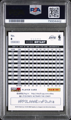Panini NBA Hoops China 2013 2 k en línea 8 Kobe Bryant PSA 6 Prizm Refractor Holo - Imagen 2 de 2