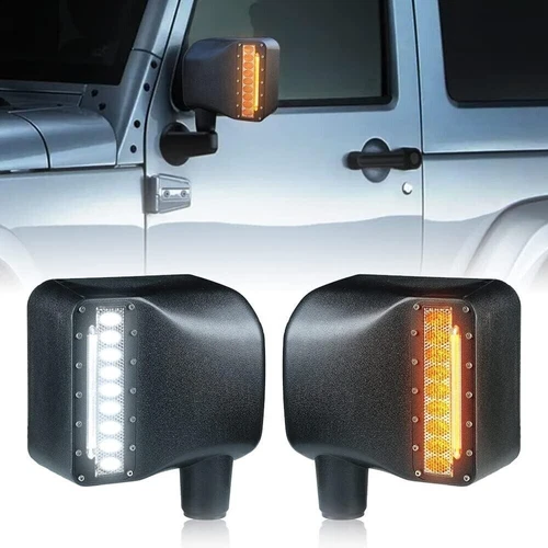For 2007-2018 Jeep Wrangler JK JKU LED Side Mirror Lights w/ White&Amber Marker
