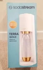 New SodaStream Terra Sparkling Water Maker Special Gold Edition White 1L Bottle