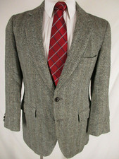 Harris Tweed Vintage Mens Grey Herringbone Stripe 2 Btn Blazer 40R