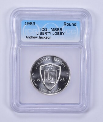 MS68 1983 Liberty Lobby Andrew Jackson Silver Art Round ICG
