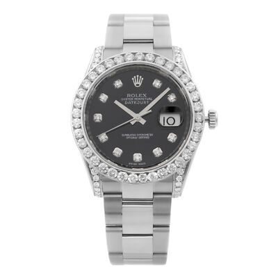 Rolex Datejust 36mm Stahl Eigener Diamanten Schwarz Zifferblatt
