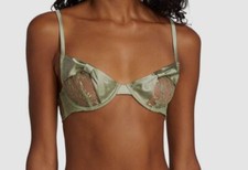  228 Kiki De Montparnasse Women's Green Cecile Bow Lace Demi Bra Size 36D
