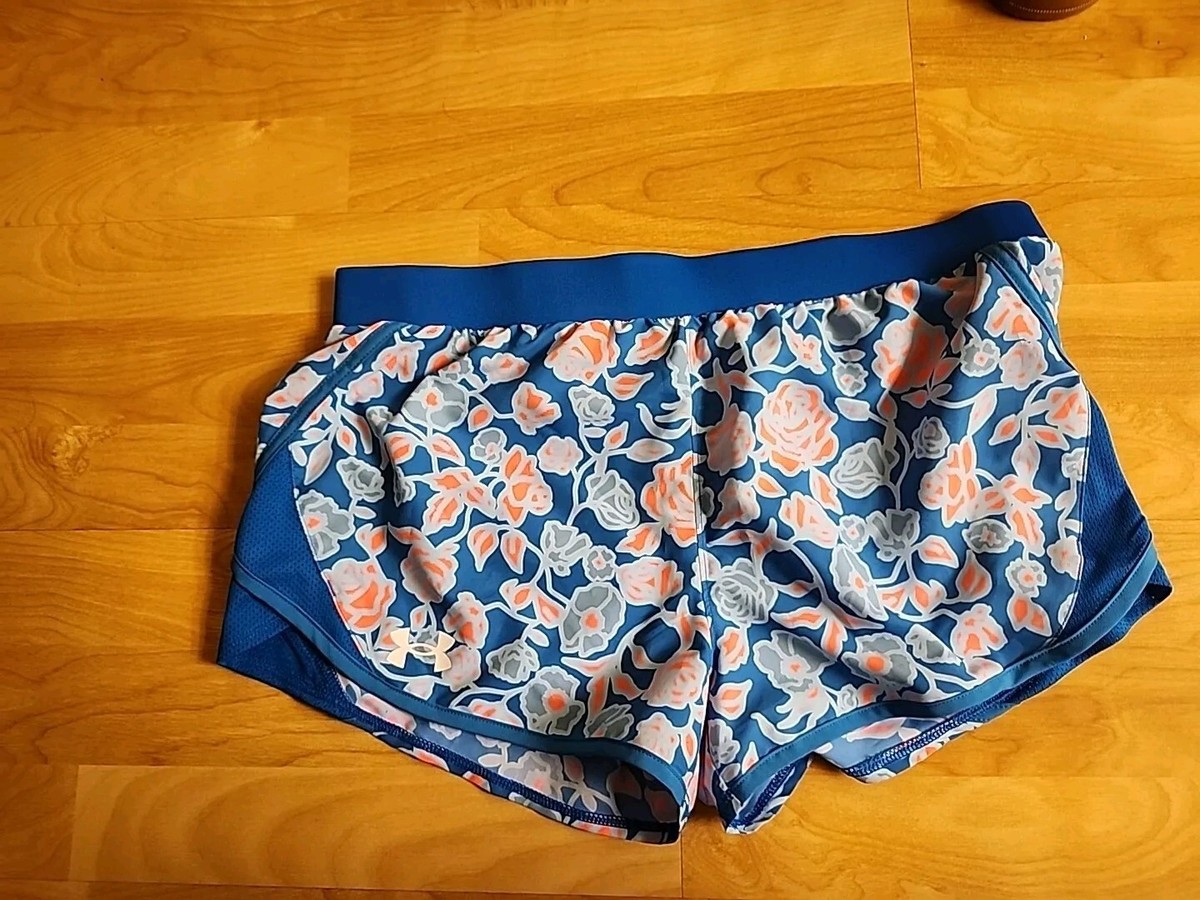 Under Armour Girl XL 18 Shorts Running Youth Fly By Blue Printed New