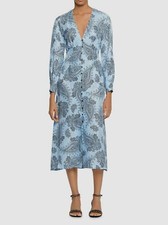 999 Sandro Women's Blue Beane Paisley V-Neck Midi Button A-Line Dress Size US S