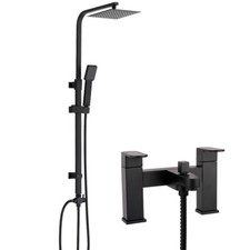 Matt Black Modern Square Bath Shower Mixer Tap with 3 Way Rigid Riser Kit