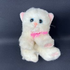 DSI Kitty Kitty Kitten Plush 2000 Purrs White Persian Cat Blue Eyes Pink Bow