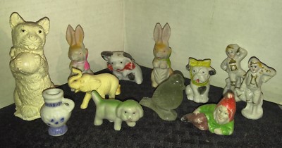 Vintage Whimsy Figurines LOT of 12 Cat 4'' Rabbit Dog Elf Bird Elephant VG/VG+