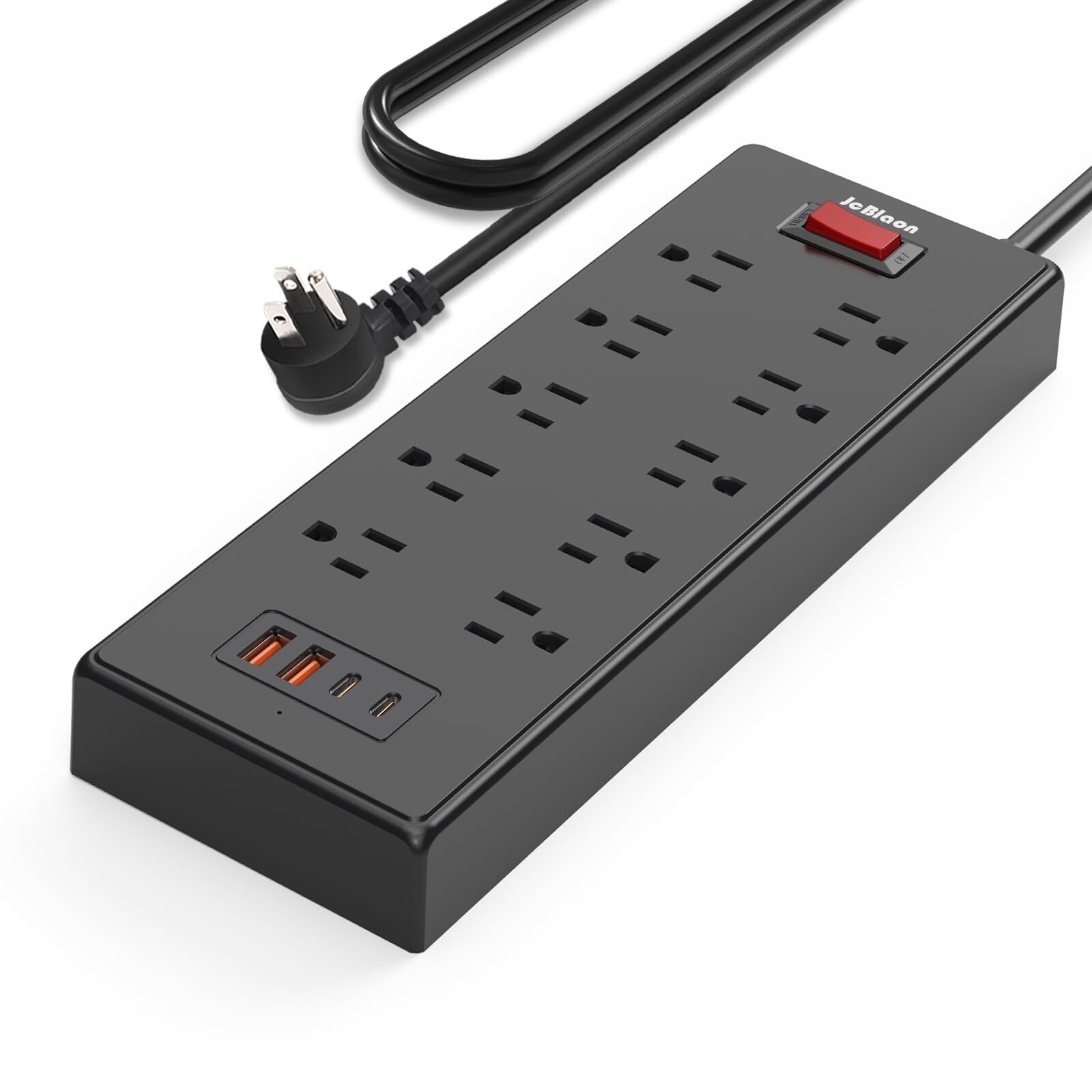 JcBlaon Power Strip Surge Protector with USB C Ports 5ft Flat Plug Extension ...