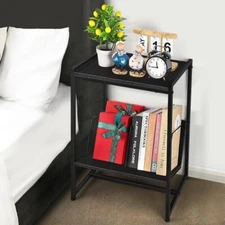 2 Tier Record Player Stand Black Vinyl Turntable Stand with Album Storage 70 Lp