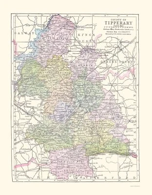 MAPS OF THE PAST Historic Map - Tipperary County Ireland - Bartholomew 1882 - 23 x 29.46