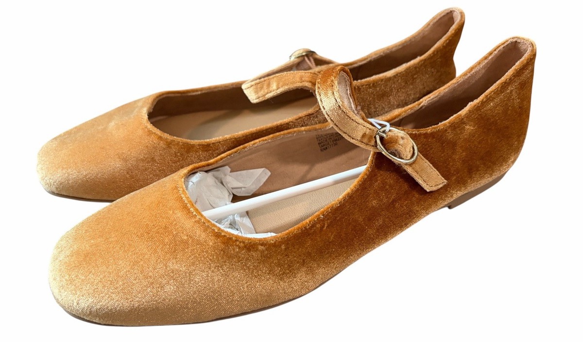 Mary Jane Ballet Flats Light Apricot Orange Velvet Universal