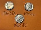 1962D , 1956, 1960D Roosevelt Dimes, 90% Silver lot Sale Of 3 Dimes