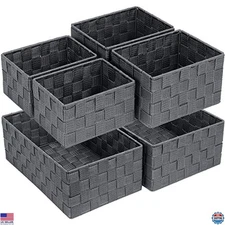 Posprica 6-Pack Woven Storage Baskets - Large & Small Cube Bins in Dark Grey
