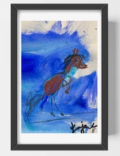 GUAJARDO Original Contemporary Expressionism Horse Jump 9X6 Paper Signed Art